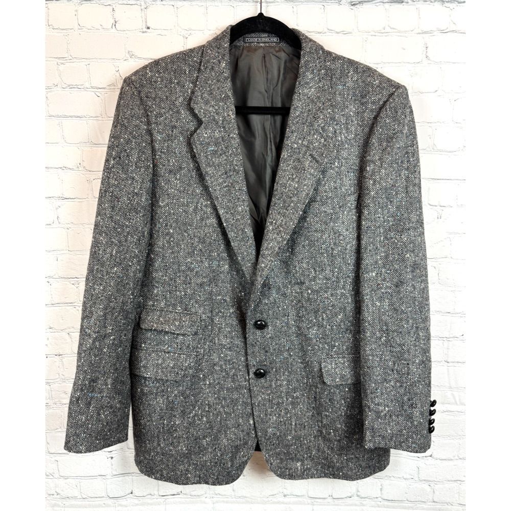 STAFFORD gray 100% virgin wool tweed mens suit jacket size 42R England